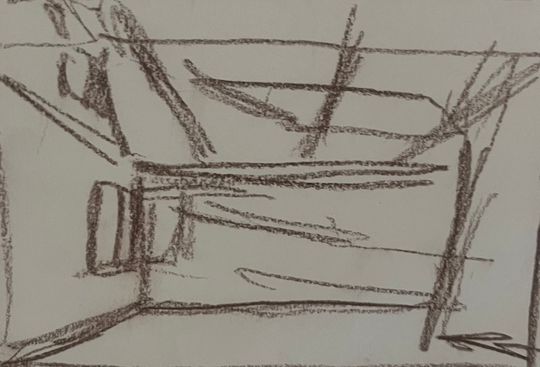 Golden room, studio, sunset